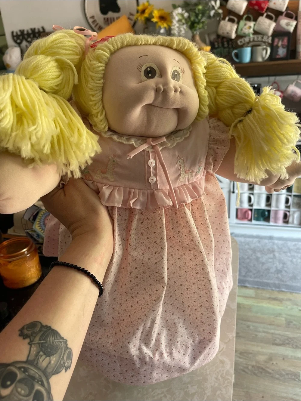 Vintage 1985 Cabbage Patch Soft Sculpture Doll, Pink Dress, Blonde Hair